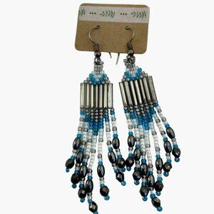 Native American Style Earrings Blue White Hook Drop Dangle USA